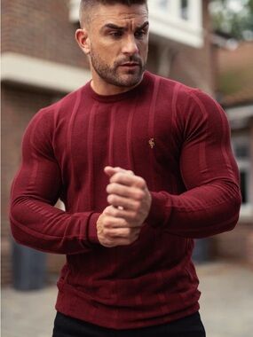 Father Sons | Classic long sleeve burgundy knitted white rib crew